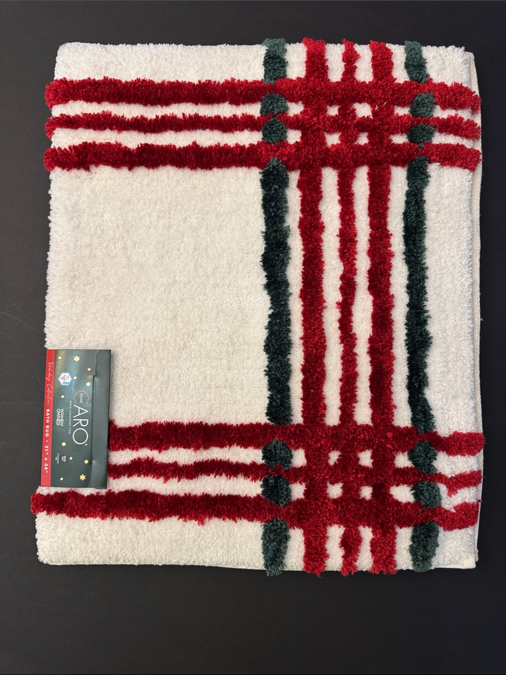 CARO HOME Holiday Collection Terry Plaid Bath Rug - 21"x 34" - Red/Green